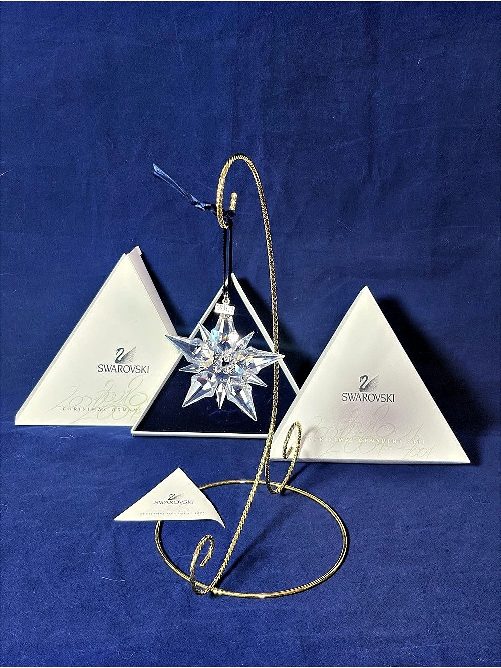 Swarovski 2001 Annual Christmas Ornament Retired Crystal Star 3" Blue Ribbon